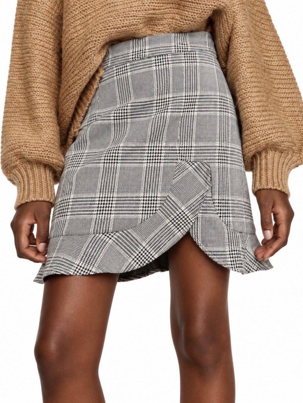 Zara Woman Glen Plaid Ruffle-Hem Mini Skirt
